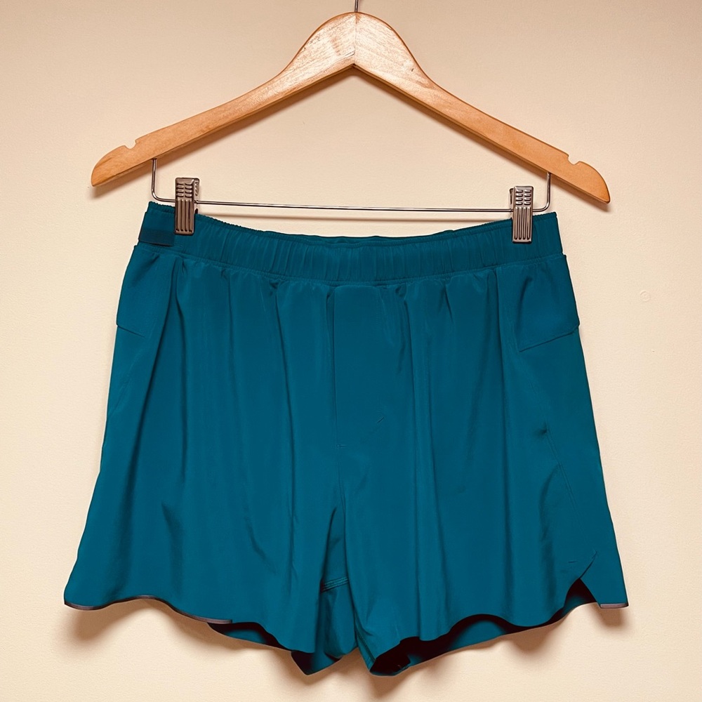 lululemon men’s 4” large blue running shorts with trunk liner